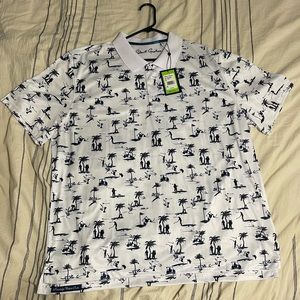 New Robert Graham Men 3XL GOLF PARADISE Moisture Wicking S/S Polo White Blue UV